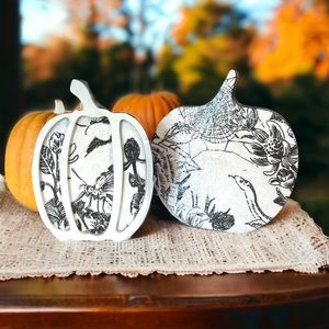 Set of 2 Spooky Florals And Critters Halloween Pumpkin Decor